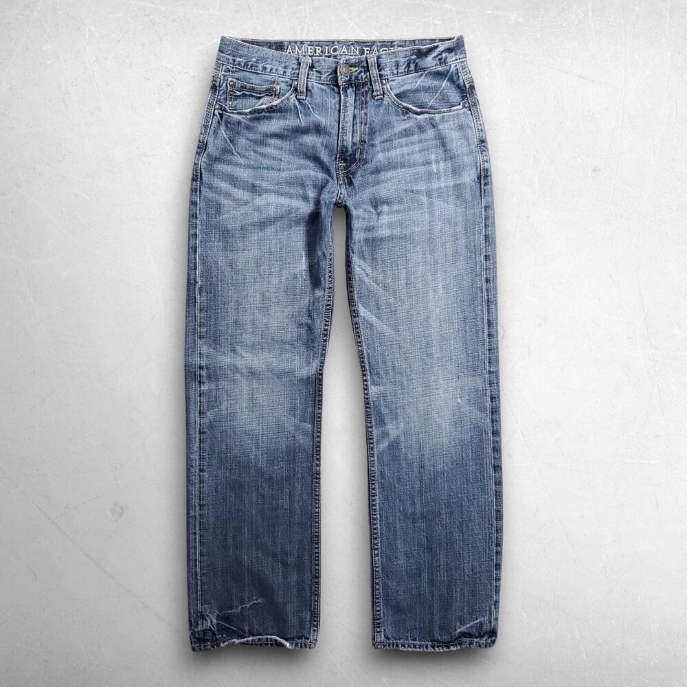 American Eagle‎ Outfitters Relaxed Straight Jeans Mens 30 Blue Distressed Grunge